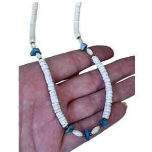 Vintage Turquoise White Shell Necklace, Vintage 1980s Necklace, Turquoise Choker